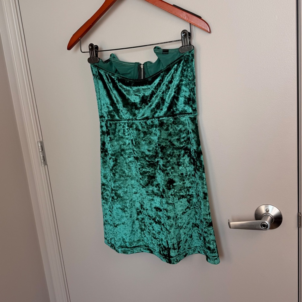 Urban Outfitters Green Crushed Velvet Corset Mini Dress Zipper Front‎ Y2K Size S - Picture 4 of 14